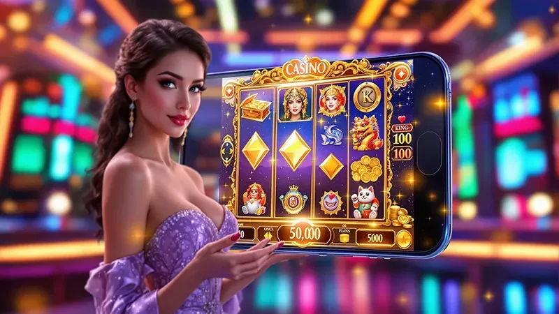 Layar slot bertema dengan susunan reel permainan